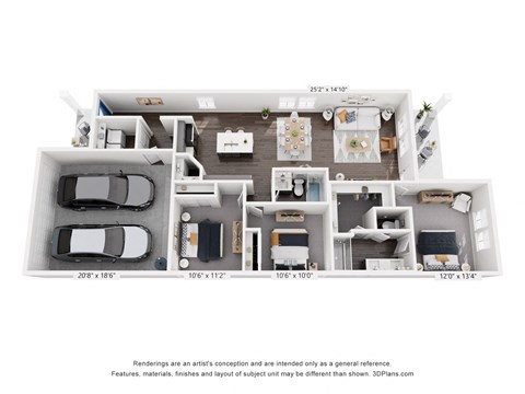 Floor plan for 3 beds, 2 baths, 1392 sqft